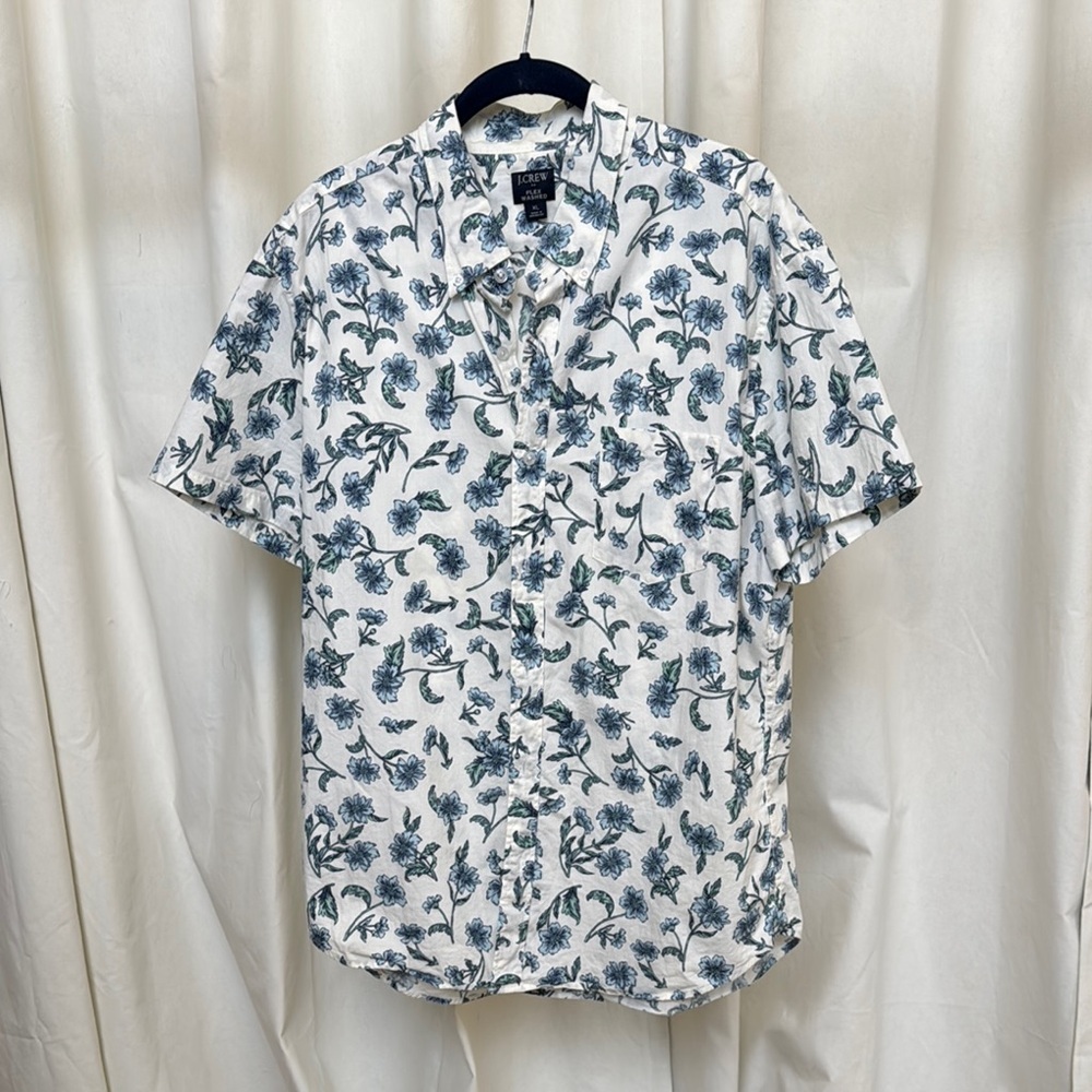 J. Crew Blue and White Floral Casual Button Down Shirt